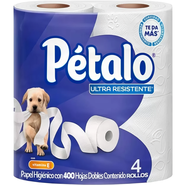 Papel higiénico 4 rollos ultra resistente Pétalo 400 h.